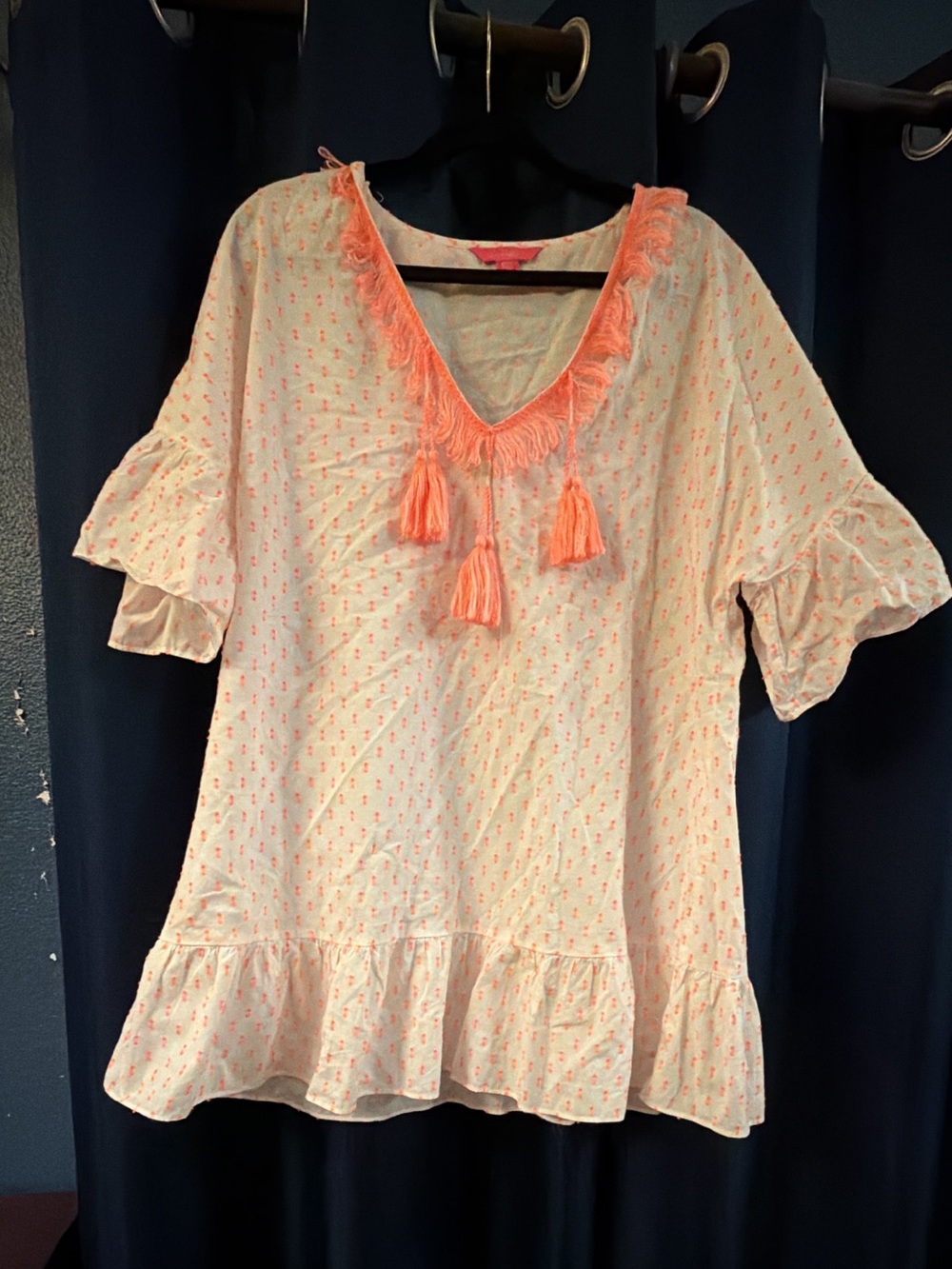 Lilly Pulitzer White Swim Coverup with Coral Tassel Trim